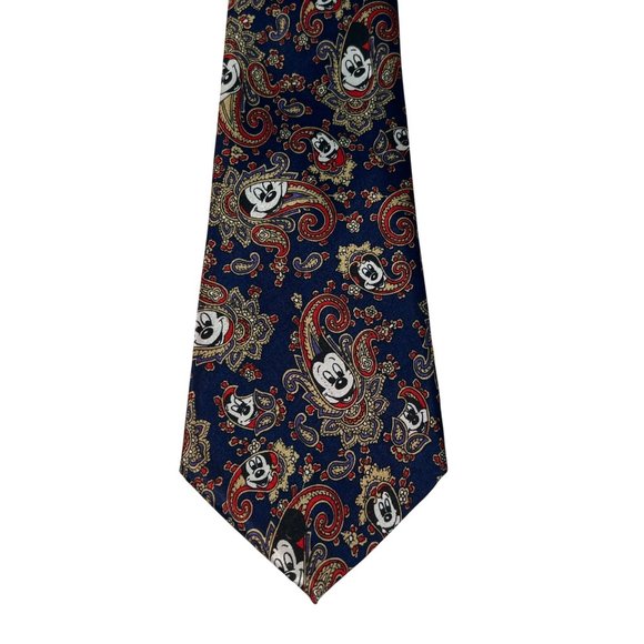 Vintage Disney The Tie Works Mickey Mouse Paisley Print Men's Tie Navy Red - Picture 2 of 6